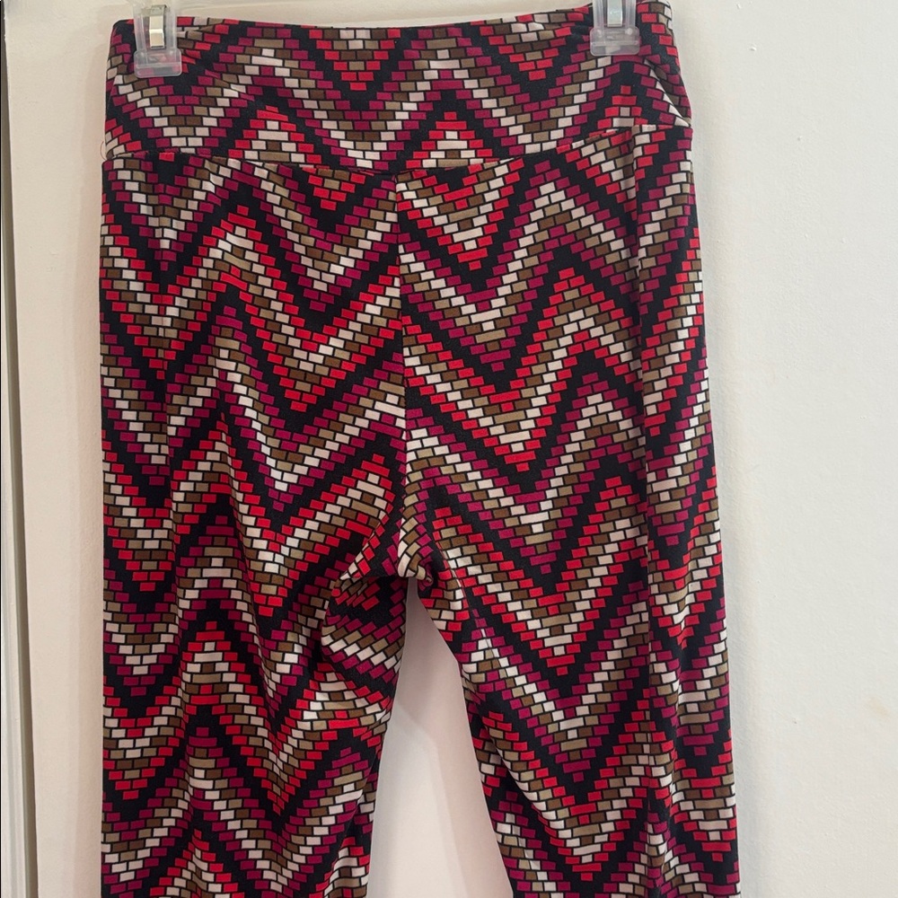 Chevron Pattern Flared Pants in Red, Burgundy, Brown & Black